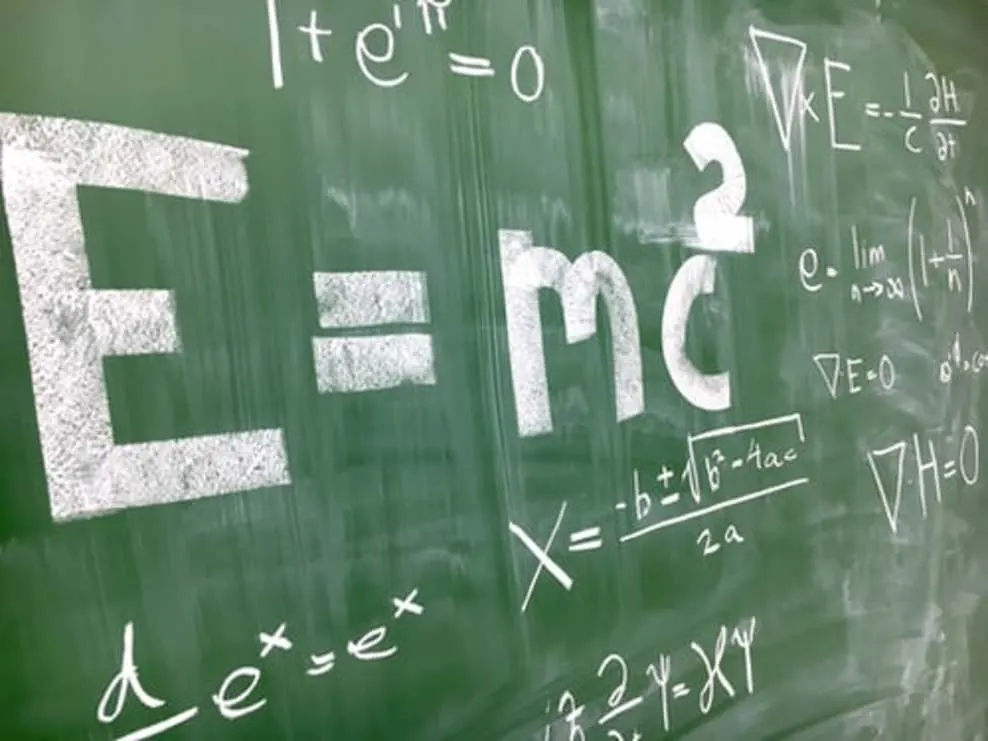 An image showing E=mc^2 written on a board