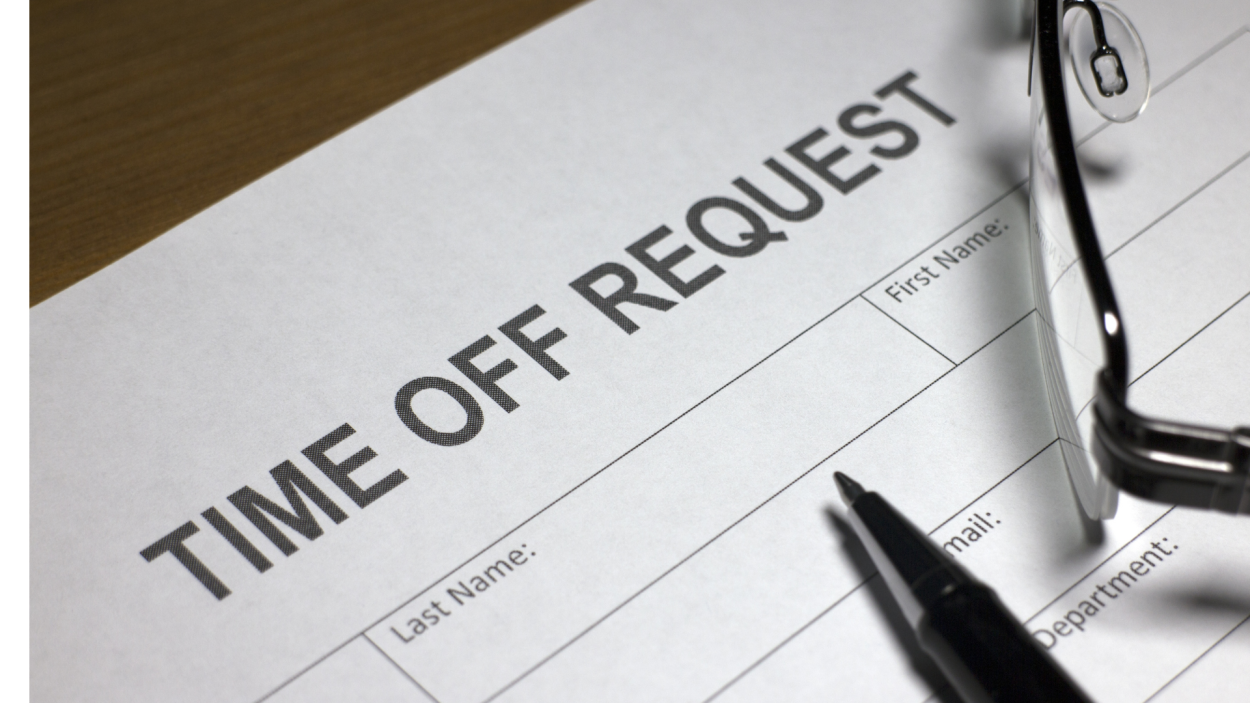 A slip that says Time Off Request