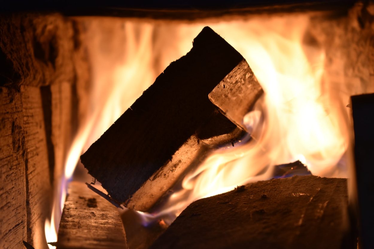 Wood burning in a fire