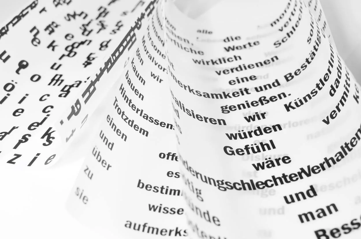An image of text showing different words in German language.