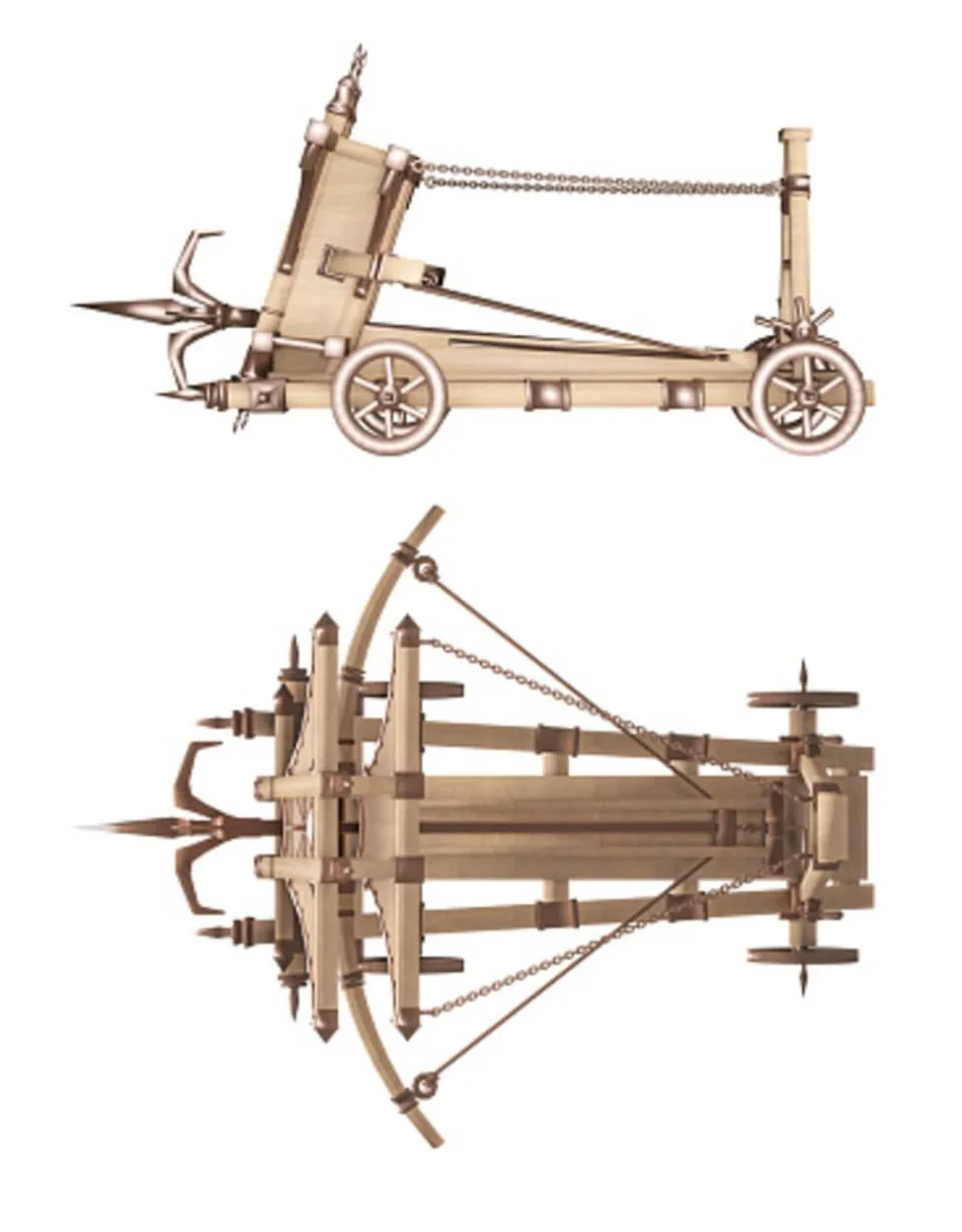 A ballista isolated on a white background giving a top view