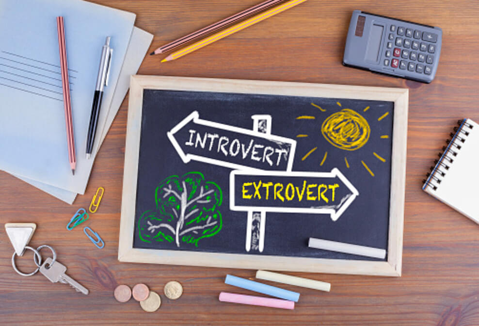An image showing a blackboard with introvert and extrovert written on it.