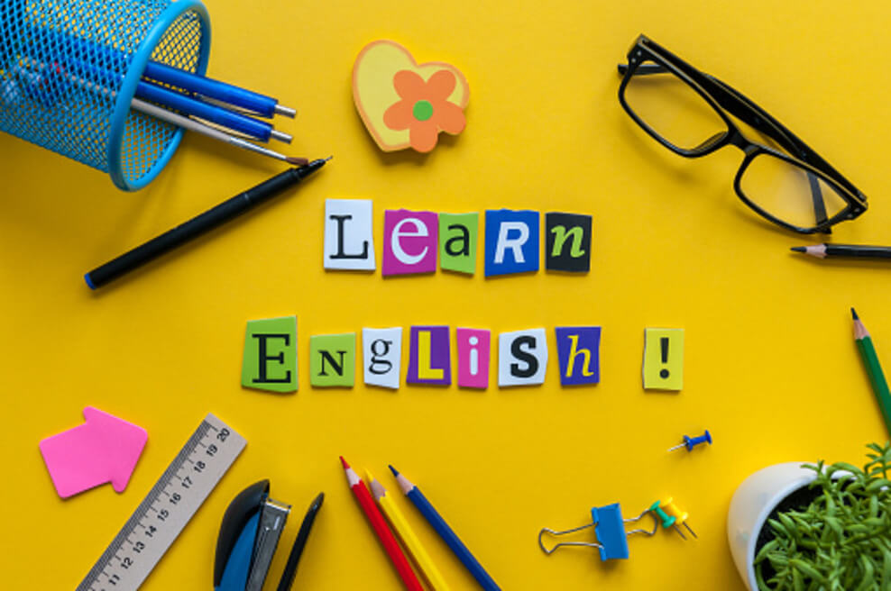 An image showing "Learn English" written against a yellow background