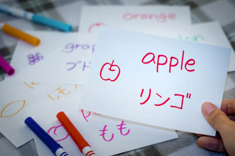 A new way of learning Japanese through fruit flash cards.