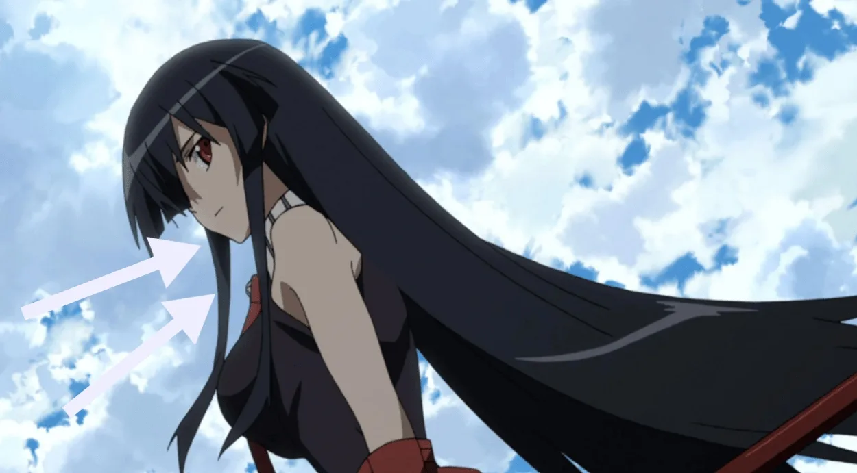 Akame standing with the sky as the background