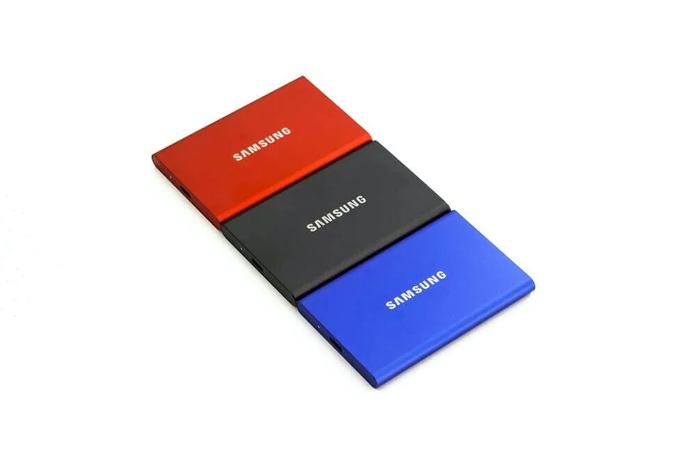An image showing several Samsung hard disks rested against a white background
