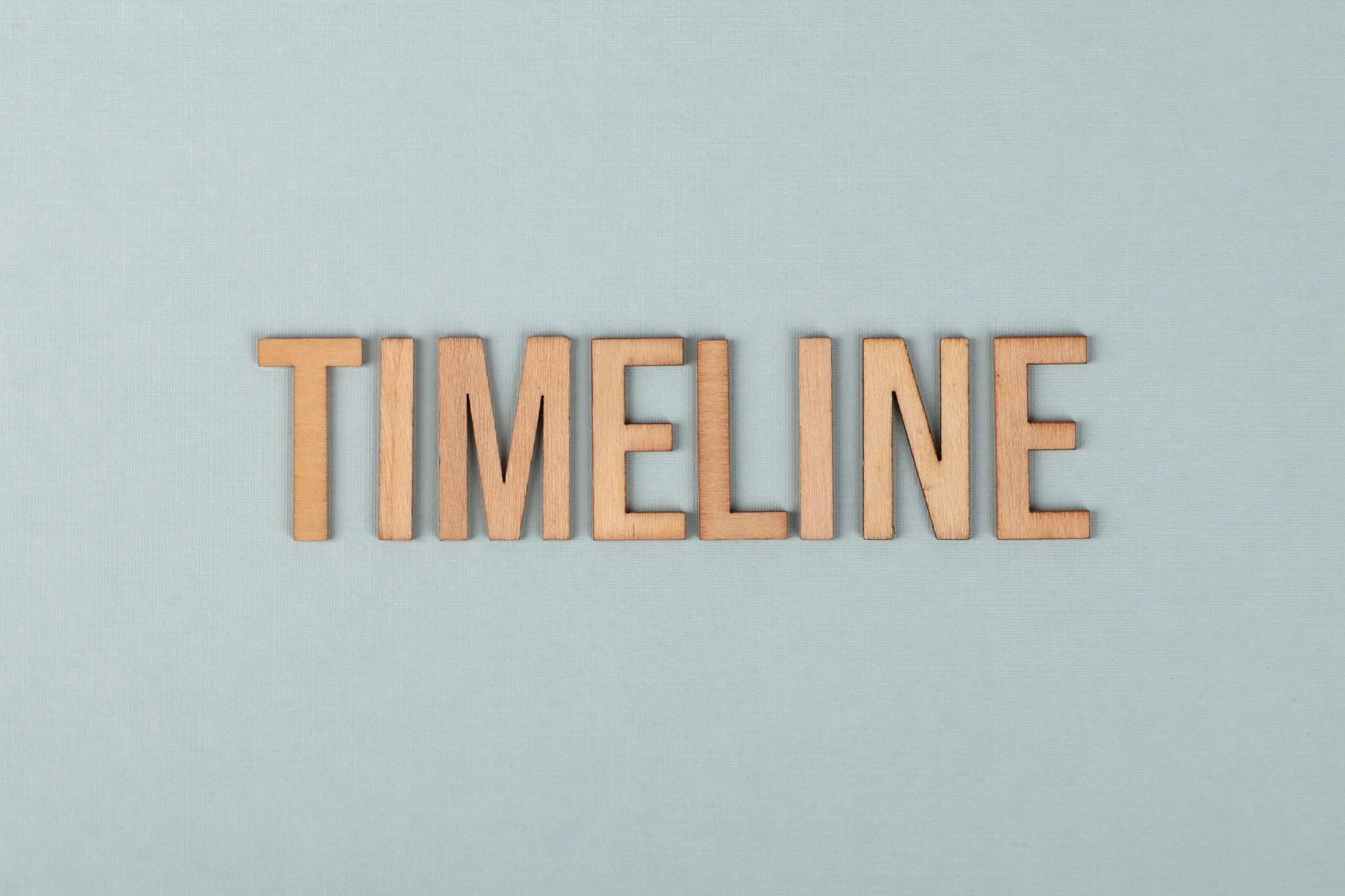Wooden letters spelling out "Timeline"