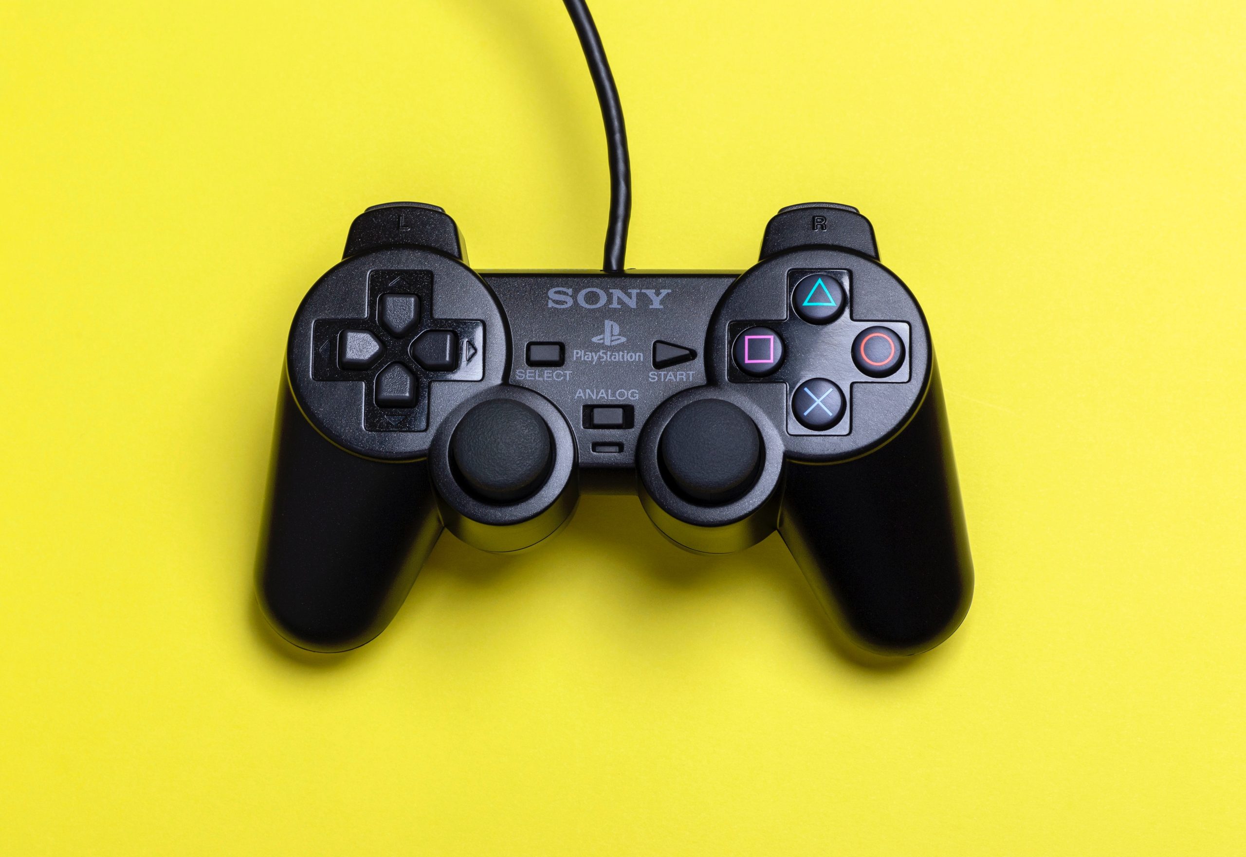 A black PlayStation controller