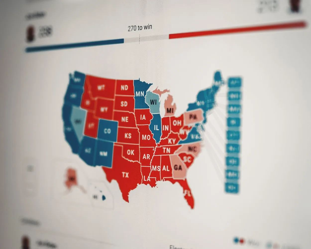 The United States map in red and blue
