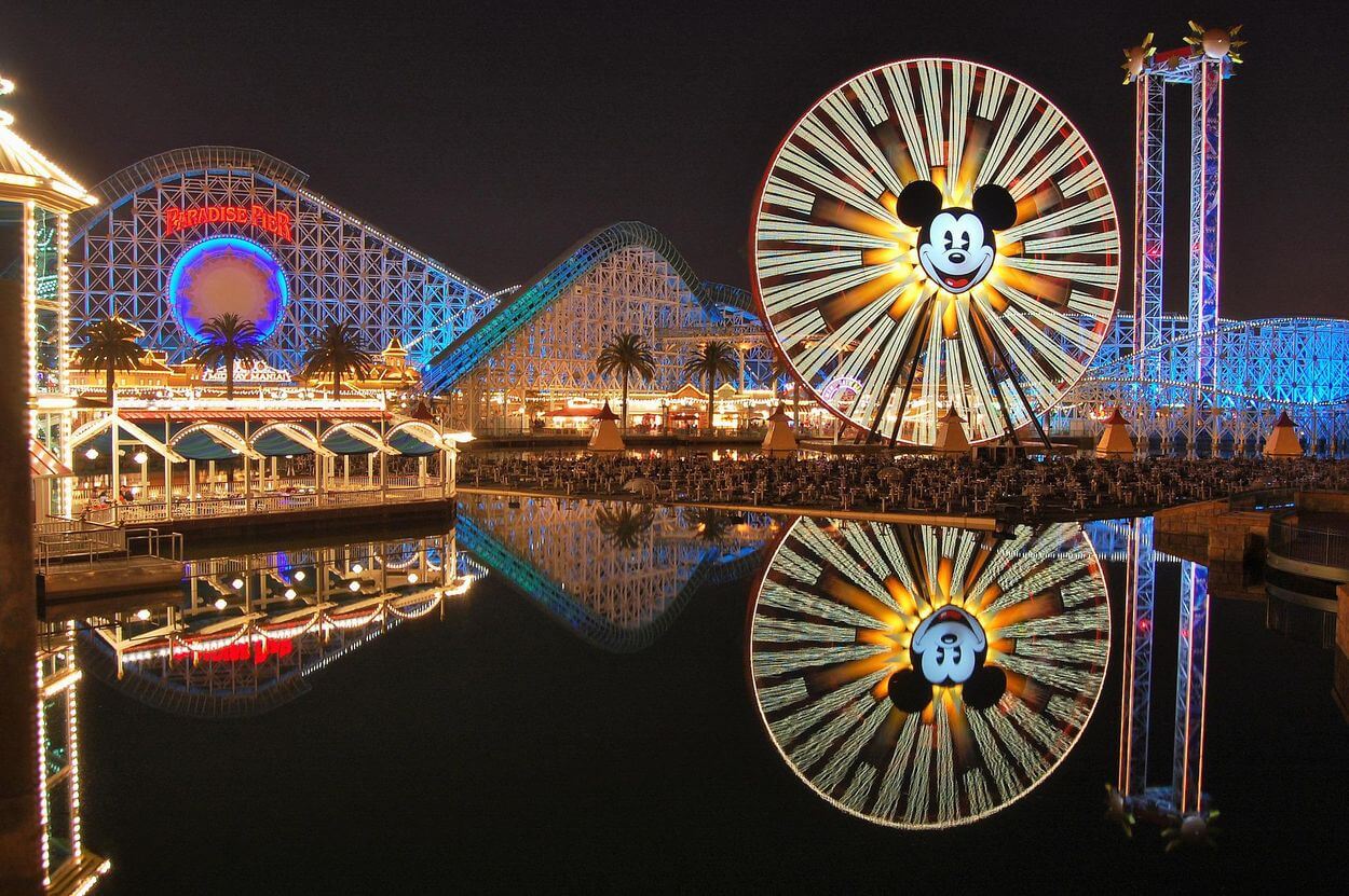 Night view of the Disney California Adventure park.