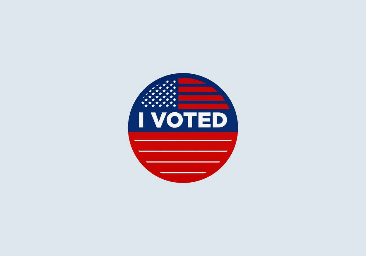 A sticker that says "I voted", designed similarly to the American flag