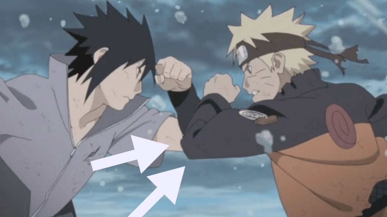 Sasuke and Naruto fighting each other