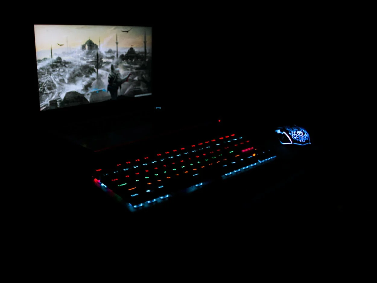 a monitor and a keyboard