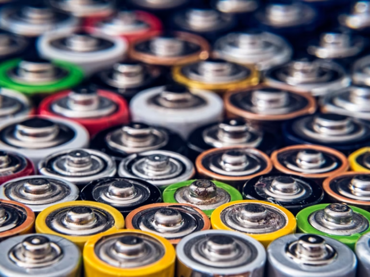A large number of different colored batteries