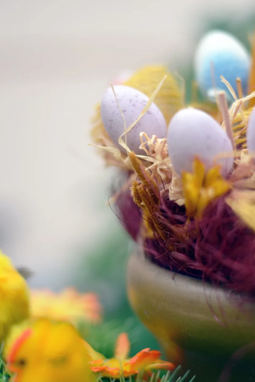 easter eggs on a basket