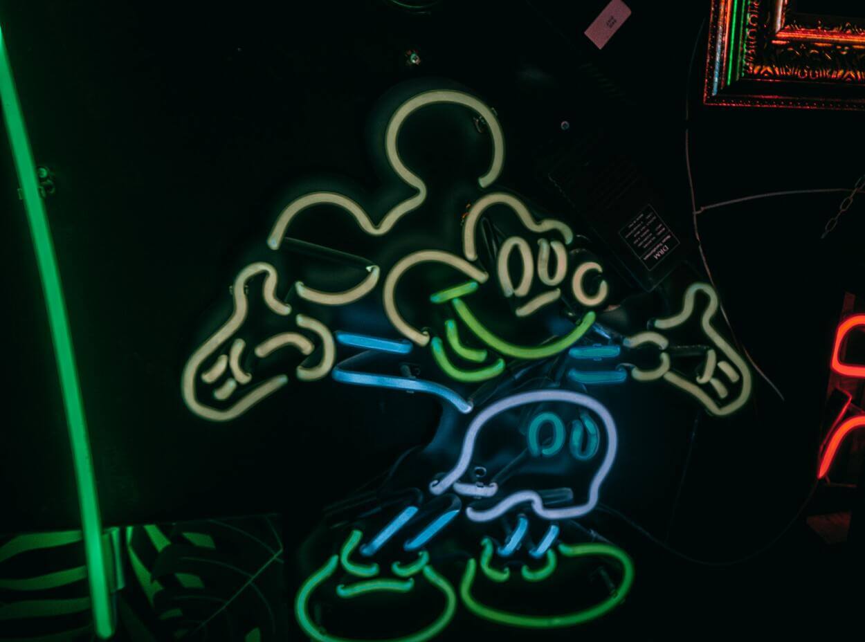 An image of a mickey mouse drawn on a black canvas.