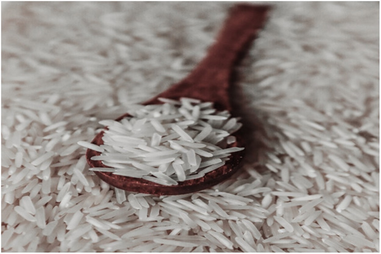 Regular rice in a spoon