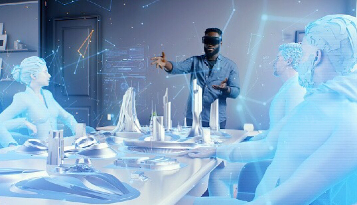 Man with a vr standing in a lab