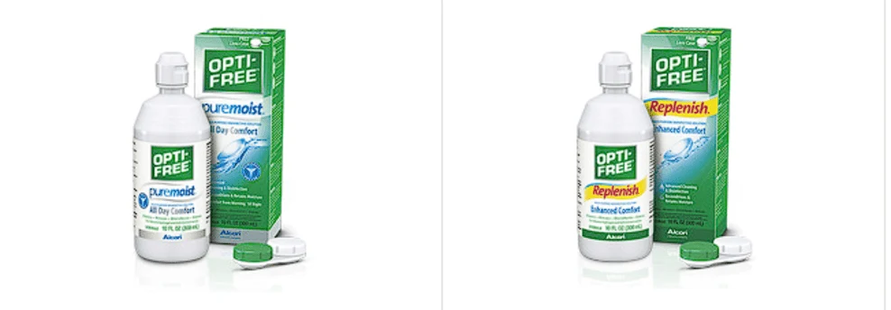 OptiFree Replenish disinfecting solution and OptiFree Pure moist disinfecting solution