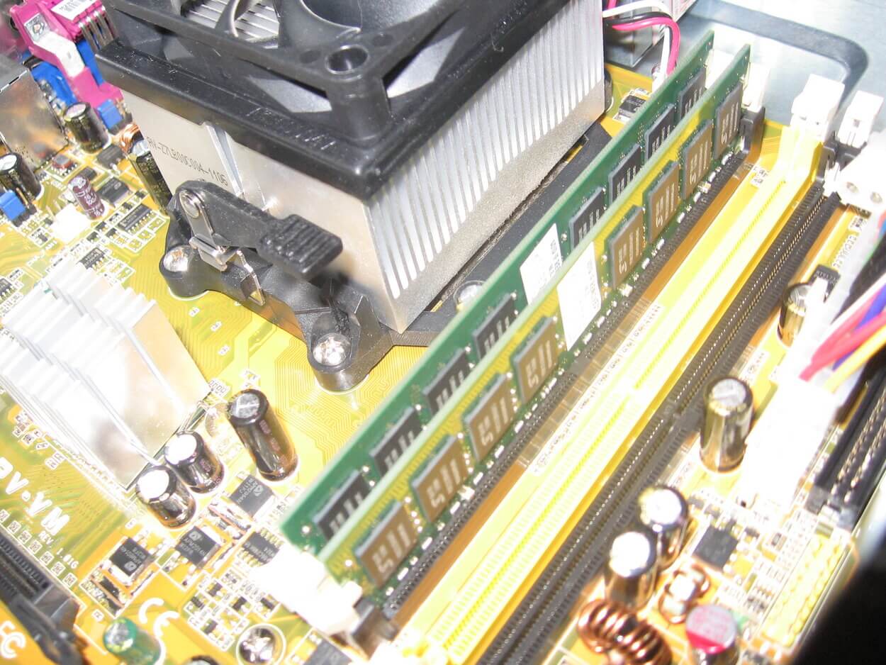 Image of a motherboard of a CPU.