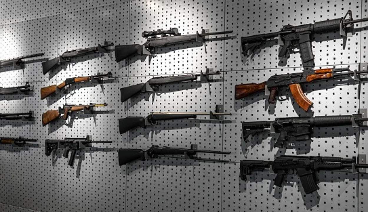 Rifles displayed on wall