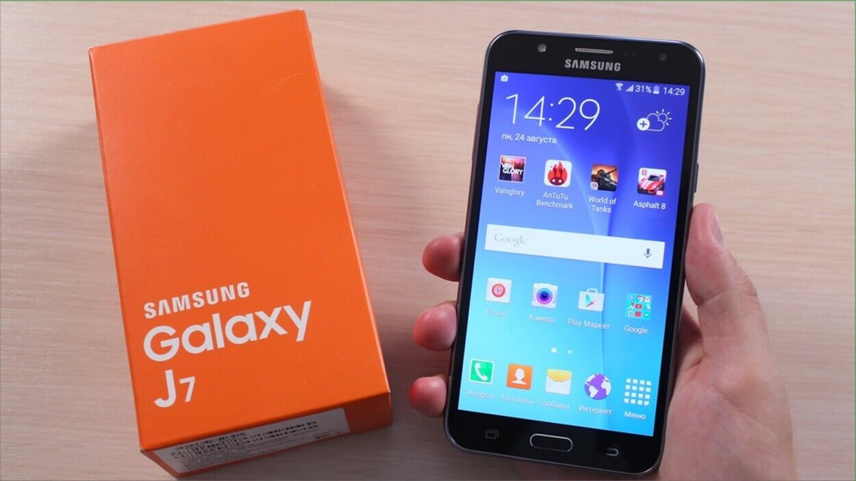 An image of a Samsung Galaxy J7 phone.