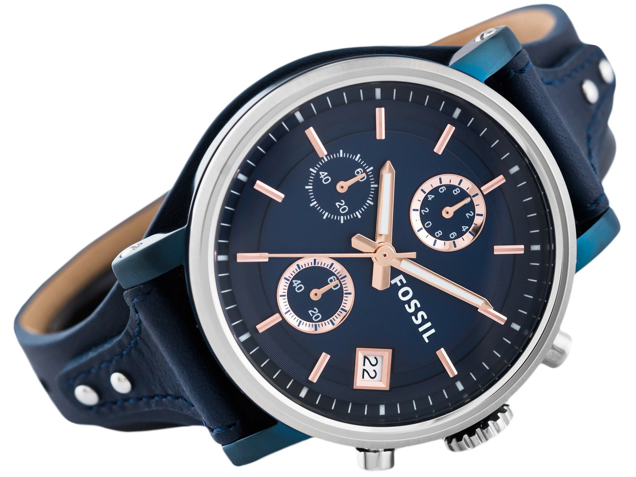 Fossil Sport Chronograph Blue Leather Strap Watch.