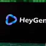 close up of heygen logo on device with circuit board